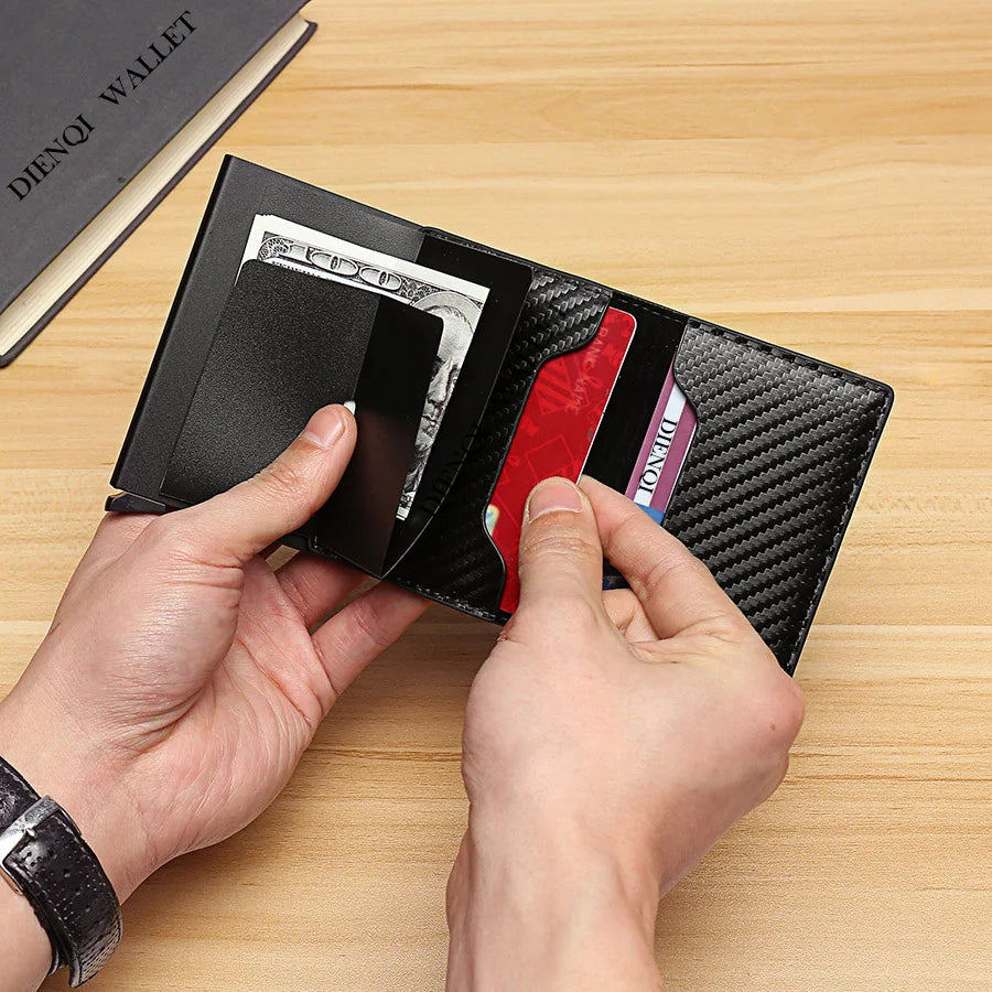 2024 Carbon Fiber Slim Aluminum Men's Wallet - RFID Blocking Credit Card Holder with Automatic Pop-Up